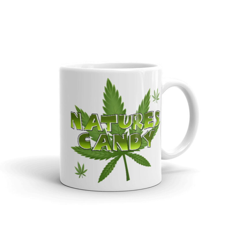 Nature’s Candy text and leaf White glossy mug - Image 2