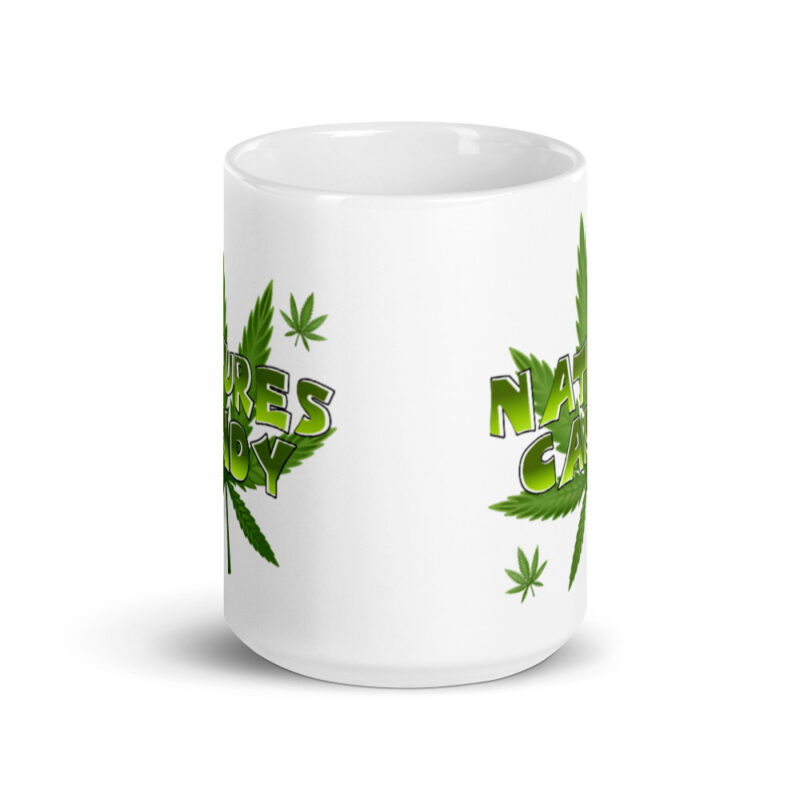Nature’s Candy text and leaf White glossy mug - Image 6