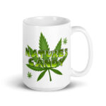 Nature’s Candy text and leaf White glossy mug