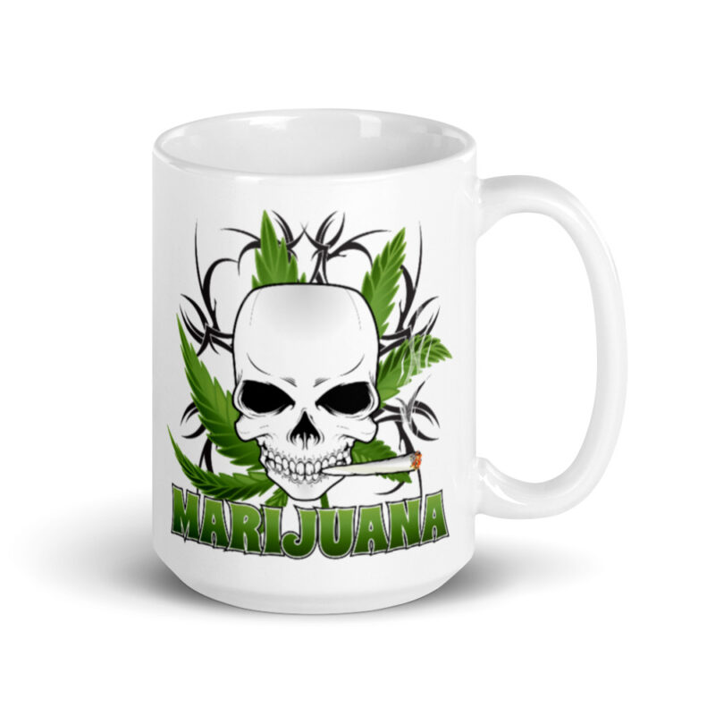 Smoking Skull Leaf White glossy mug