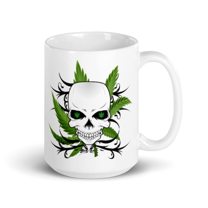 Tribal Skull with Leaf White glossy mug
