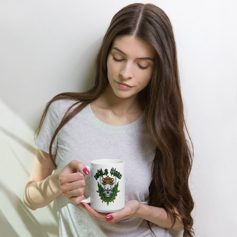Weed Skull With Horns White glossy mug